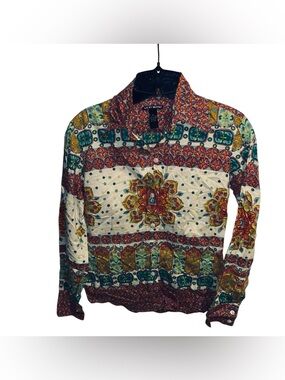 Lucky Brand Multicolor Paisley Tile Print Button-Up Shirt Size XSmall